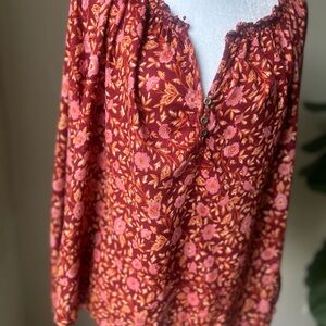 Lucky Brand Floral Blouse in Red and Pink